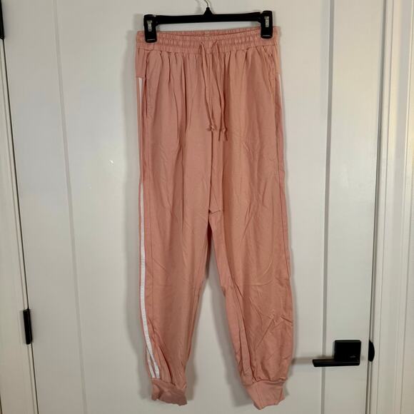 EUC Pink Cotton Side-Stripe Joggers Sz L - Picture 1 of 5